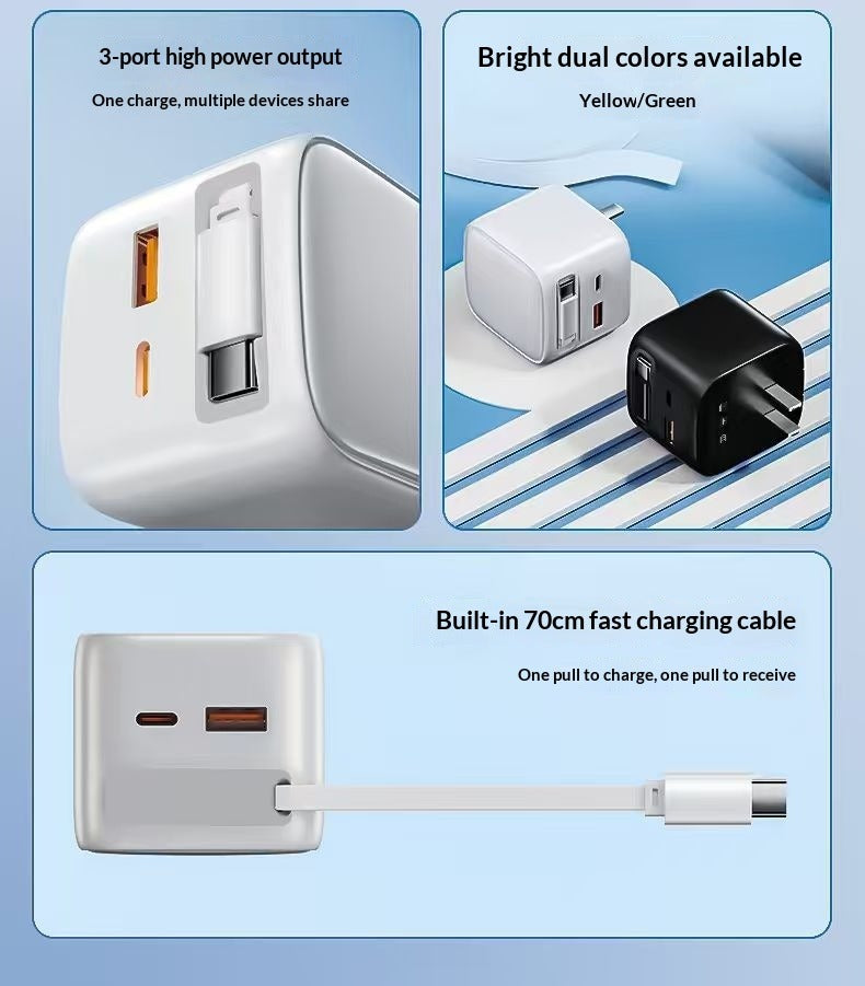 30W GaN Retractable Fast Charger Multi-Port