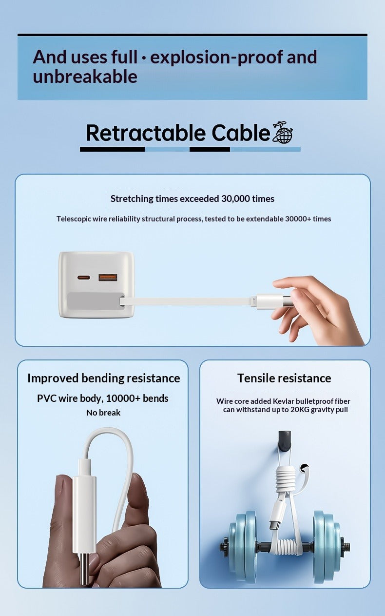30W GaN Retractable Fast Charger Multi-Port