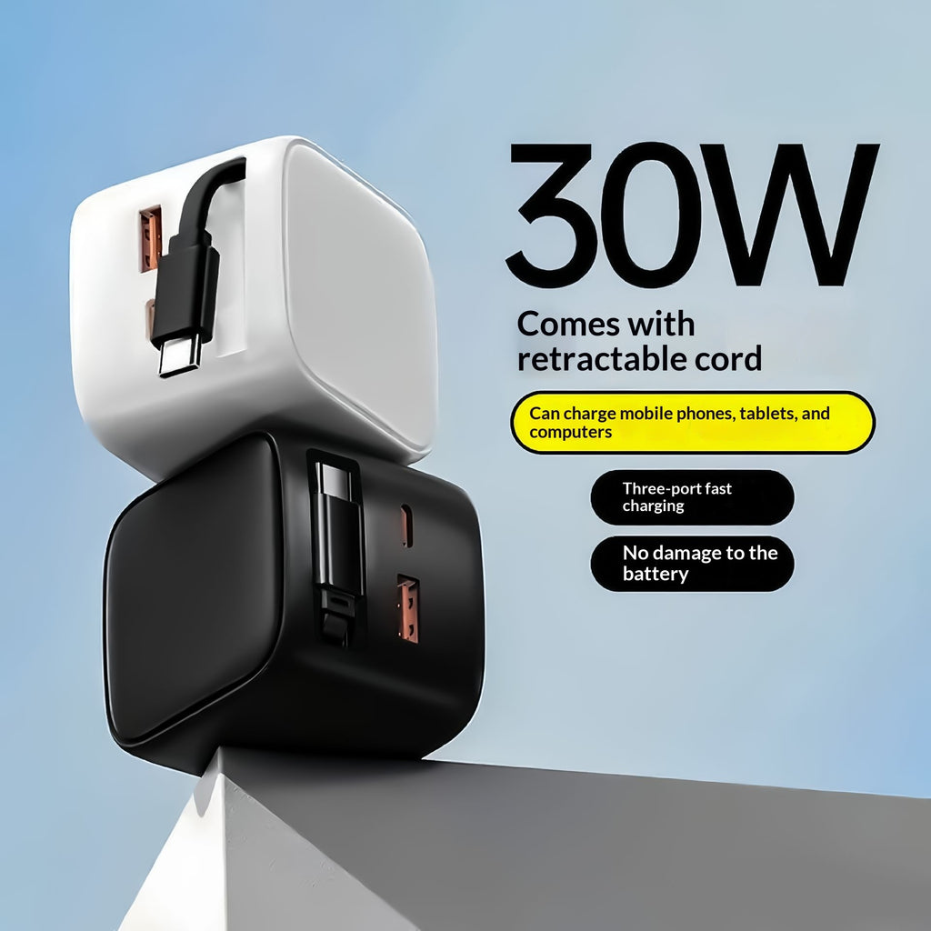 30W GaN Retractable Fast Charger Multi-Port